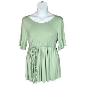 NWT! WOOXIO Maternity Top Sage Green Ruffle Sleeve Tie Waist Tunic Size L WX0204